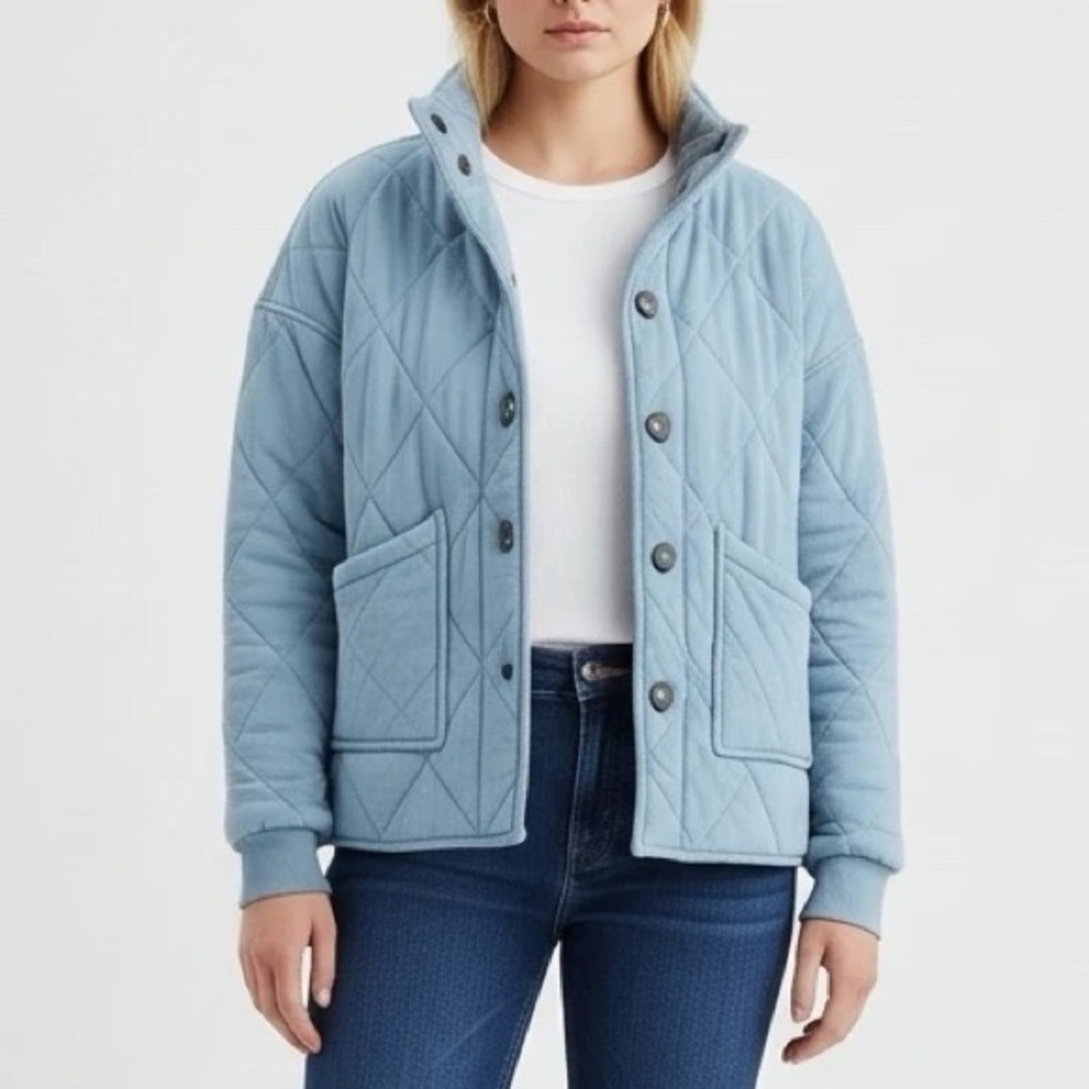 Alya Womens Light Blue Quilted Jacket
